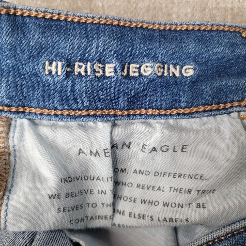 American Eagle Hi-Rise Jegging Next Level Stretch Medium Wash Blue Jeans 12 Long - Picture 2 of 10